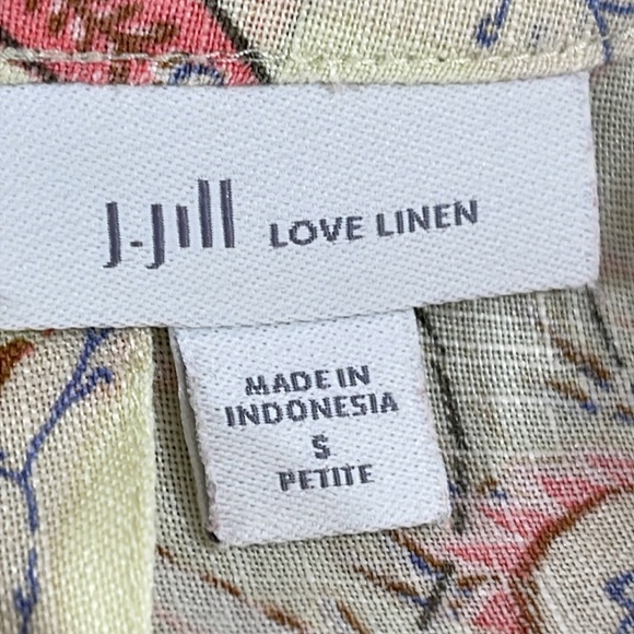 J.Jill Floral Paisley 3/4 Sleeve Tunic Love Linen Tie-Sleeve Blouse Small Petite - Picture 10 of 13